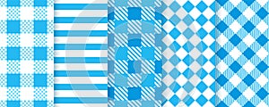 Oktoberfest blue seamless patterns. Plaid prints. Vector illustration