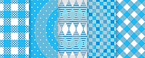 Oktoberfest blue seamless patterns. Plaid textures. Vector illustration