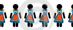 Oktoberfest border dirndl dress women. Seamless German beer festival horizontal border pictogram. Vector illustration. Beer fest