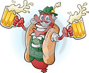 Oktoberfest Bratwurst Hotdog Cartoon Character Drinking Beer