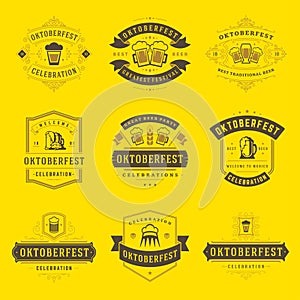 Oktoberfest celebration beer festival labels, badges and logos set