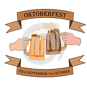 Oktoberfest concept with the image of two hands with beer bakas on an isolated background