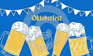 Oktoberfest design template. Different beer mugs, glasses and decorations