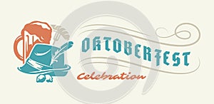 Oktoberfest flyer or banner retro typography vector template design willkommen zum invitation beer festival celebration