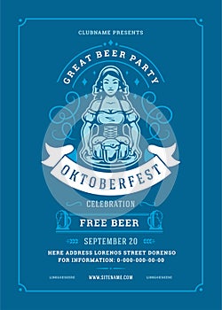 Oktoberfest flyer or poster retro typography template design beer festival celebration vector illustration