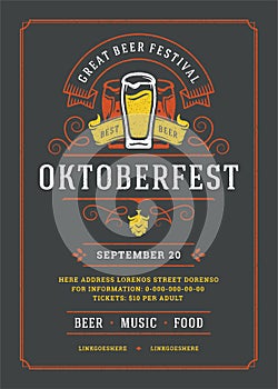 Oktoberfest flyer or poster retro typography template design beer festival celebration vector illustration