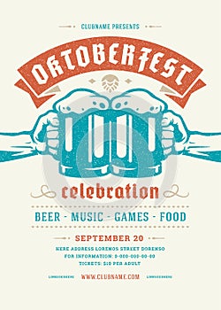 Oktoberfest flyer or poster retro typography template design beer festival celebration vector illustration