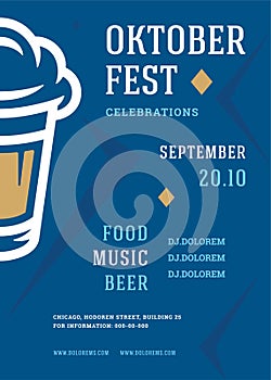 Oktoberfest flyer or poster retro typography template design willkommen zum beer festival celebration vector illustration