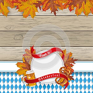 Oktoberfest Flyer Wood Foliage Emblem Pretzel