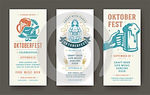 Oktoberfest flyers or banners set vintage typographic design templates vector illustration