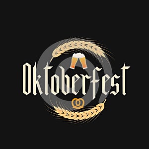 Oktoberfest fraktur font gothic lettering with ears of wheat. Traditional Bavarian beer festival. Easy to edit vector template for