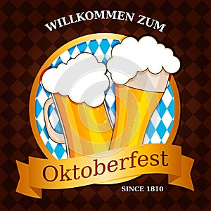 Oktoberfest isolated vector illustration, Glass of beer illustration, willkommen zum