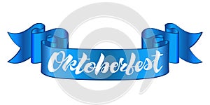 Oktoberfest lettering design on a blue ribbon