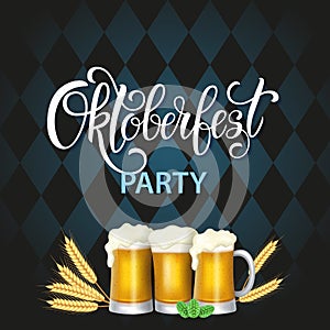 Oktoberfest lettering, a glass of beer. Autumn holidays