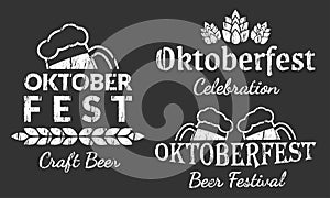 Oktoberfest logo, label or icon. Beer festival celebration poster design with grunge, rough texture.