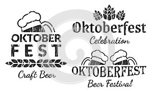 Oktoberfest logo, label or icon. Beer festival celebration poster design with grunge, rough texture. Vector illustration