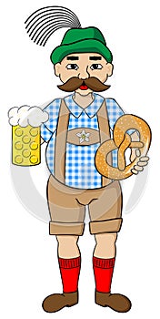 Oktoberfest man with beer and pretzel