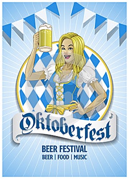Oktoberfest poster with beautiful women wearing dirndl