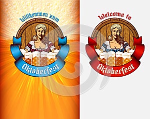 Oktoberfest Poster Template Girl Beer Glass Mug Background Waitress Germany