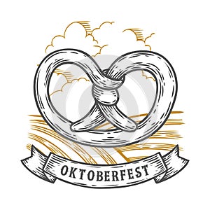 Oktoberfest pretzel. Happy oktoberfest. Black vintage engraved hand drawn vector