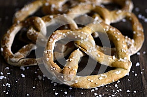 Oktoberfest Salt Dough Pretzels on Dark Rustic Wood Table