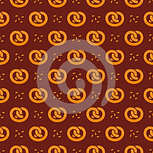 Oktoberfest seamless background with pretzels. Octoberfest pattern. Germany autumn traditional wallpaper