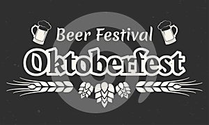 Oktoberfest text banner. Beer festival logo design. German, Bavarian October fest typography template with beer mugs