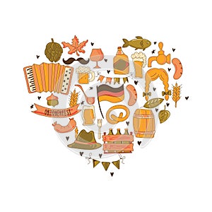 Oktoberfest. Traditional bavarian festival. Heart shape design element for greeting card, invitation, banner, poster