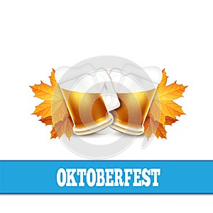 Oktoberfest vector illustration. Two beer mugs on the white back photo