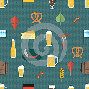 Oktoberfest vector seamless pattern alcohol party background design. October fest beer festival holiday repeating print. Greeting