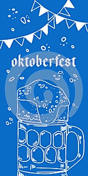 Oktoberfest vertical print template with glass of beer and decorations