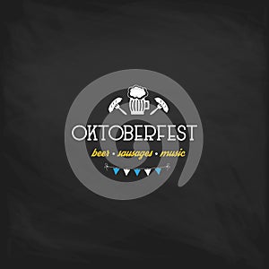 Oktoberfest vintage poster or greeting card on a chalkboard background. Beer festival lettering typography set