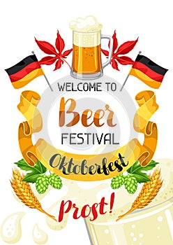 Oktoberfest. Welcome to beer festival. Invitation flyer or poster for feast