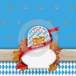 Oktoberfest Wooden Banner Emblem Beer Foliage