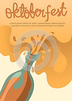 beer liquid comes from bottle abstract liquid. oktoberfest poster template vector illustration