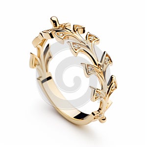 Oku Art Inspired Gold Ring With Diamonds And Floral Accents