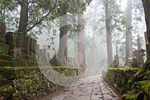 Okunoin Cemetery in Koya, Wakayama, Japan. Mount Koya is UNESCO World Heritage Site- Sacred Sites