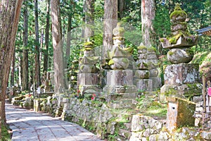 Okunoin Cemetery at Mount Koya in Koya, Wakayama, Japan. Mount Koya is UNESCO World Heritage Site