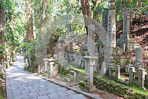 Okunoin Cemetery at Mount Koya in Koya, Wakayama, Japan. Mount Koya is UNESCO World Heritage Site