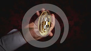 OKX OKB cryptocurrency 3d hand coin toss