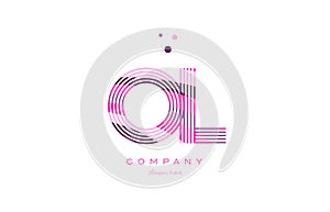 ol o l alphabet letter logo pink purple line icon template vector