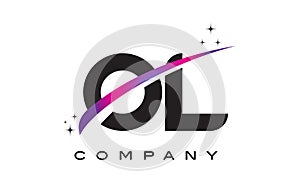 OL O L Black Letter Logo Design with Purple Magenta Swoosh