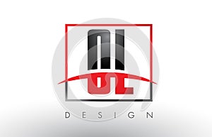 OL O L Logo Letters with Red and Black Colors and Swoosh. photo