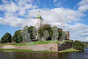 Olaf`s Tower in the Vyborg castle, sunny August day. Russia
