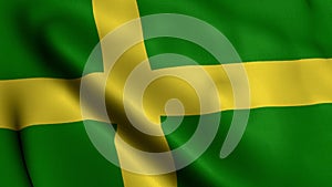 The Oland Flag Sweden Province. Waving Fabric Satin Texture Flag of Oland 3D illustration
