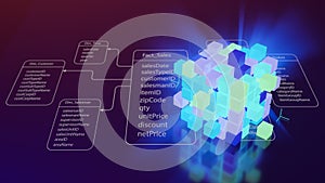 OLAP data cube database is placed on relational database tables.