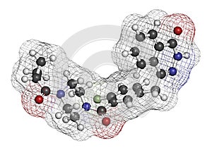 Olaparib cancer drug molecule. Inhibitor of PARP poly ADP-ribose polymerase.