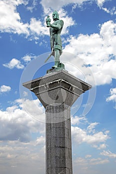 Olav Tryggvason statue in the center of Trondheim, Norway.