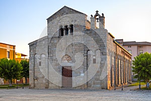 Olbia, Italy - XI century medieval Basilica of St. Simplicio - Basilica San Simplicio - at the Piazza San Simplicio square in the
