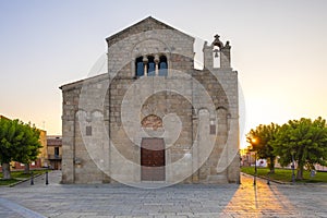 Olbia, Italy - XI century medieval Basilica of St. Simplicio - Basilica San Simplicio - at the Piazza San Simplicio square in the